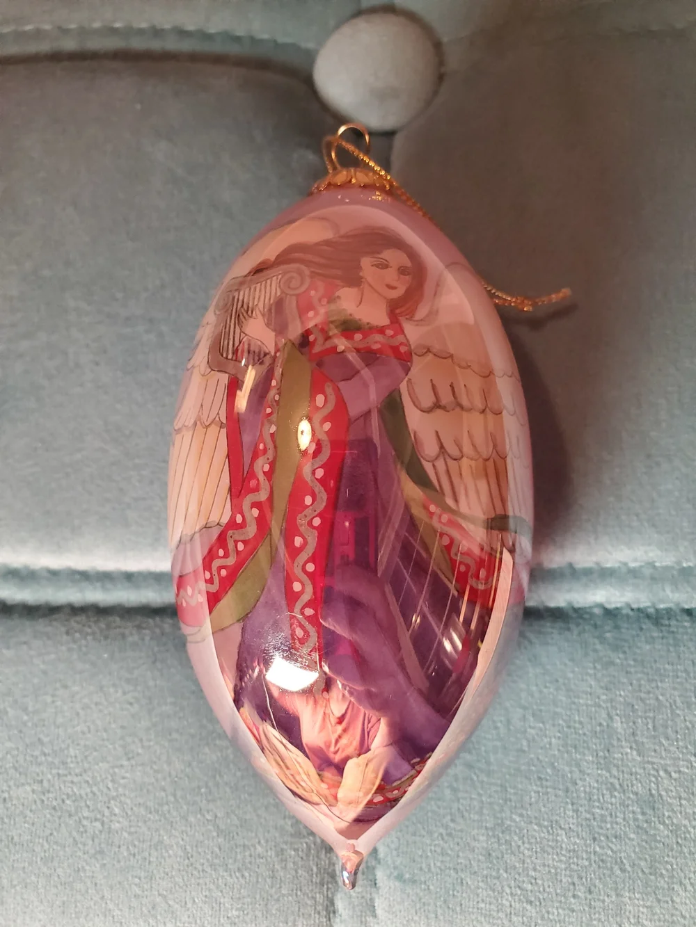 Pier 1 Li Bien 2005 Angel Harp Teardrop Glass Ornament Boxed